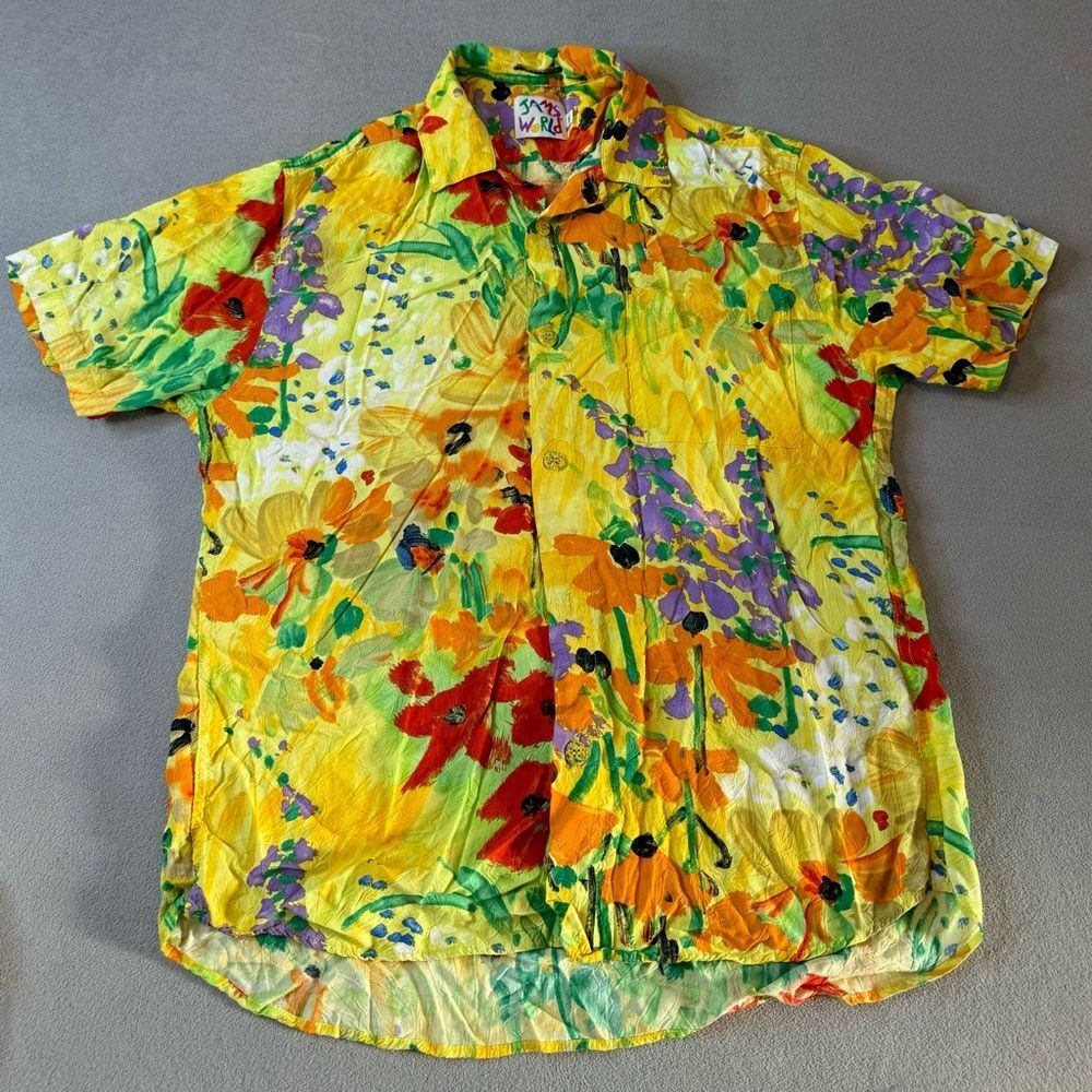 Jams World Button Up Top Multi Color Floral Short Sleeve Blouse size M
